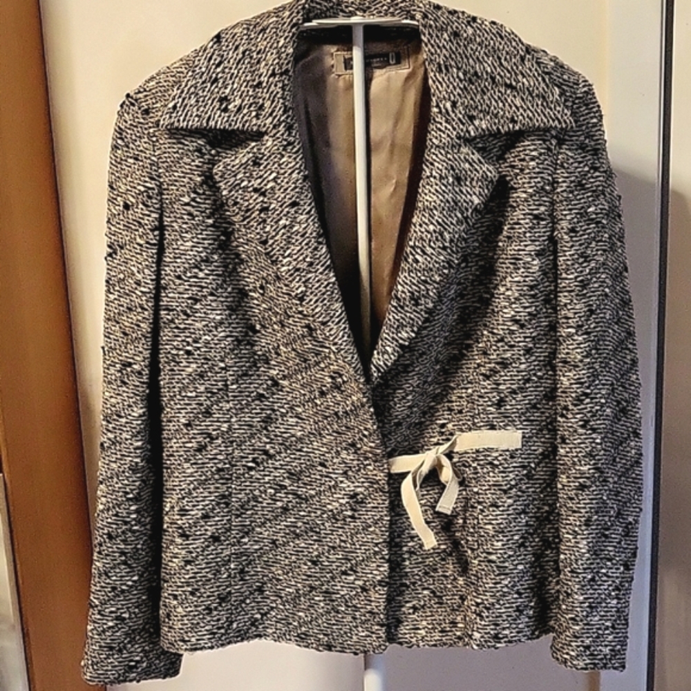 SCHUMACHER Metallic Tweed Wrap Blazer Black Ivory Size L ITALY 🇮🇹